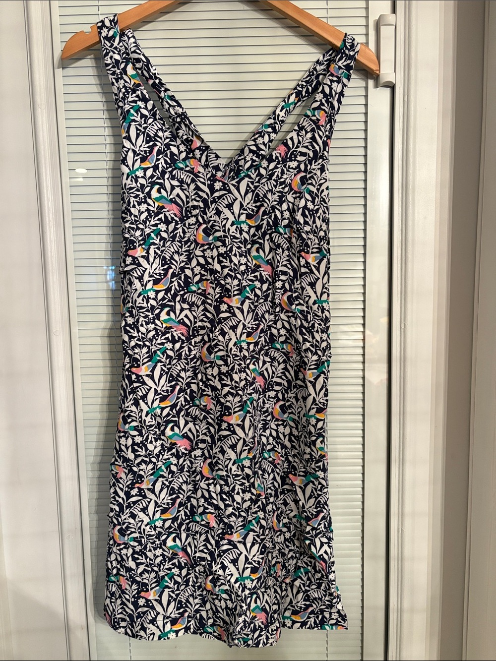 LOFT Navy and White Tropical Bird Print Mini Dress